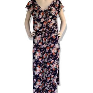 Easel Los Angeles cropped wide leg floral crepe ruffle jumpsuit M